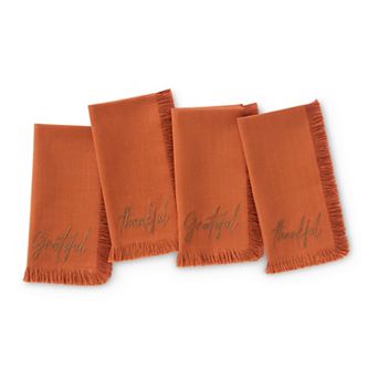 Fringed Harvest Sentiment Napkins, 17"x17", Set of 4