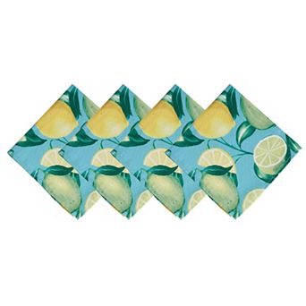 Elrene Home Fashions Lemon Grove Indoor/Outdoor Spring/Summer Cloth Napkins, Set of 4, 17"x17"