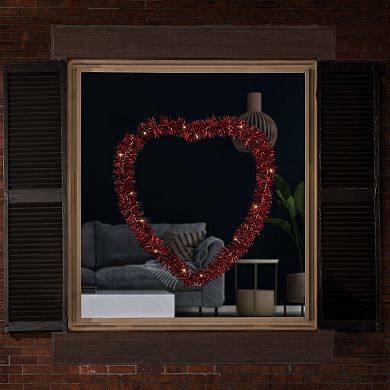 LED Lighted Tinsel Heart Valentine's Day Window Silhouette - 25.25" - Red