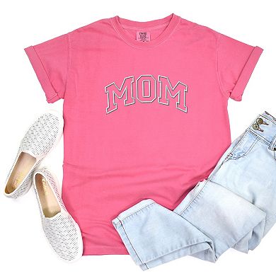 Simply Sage Market Embroidered Mom Varsity Outline Garment Dyed Tee
