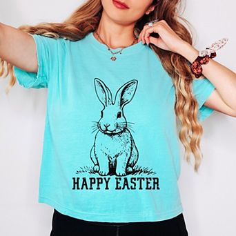 Simply Sage Market Happy Easter Bunny Outline Boxy Crop Top