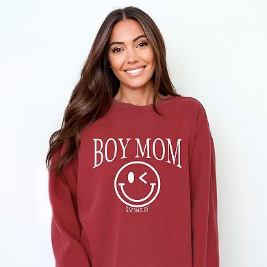 S.W.Smiley Boy Mom Outline - Women's Garment Dyed Graphic Sweatshirt