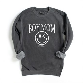 S.W.Smiley Boy Mom Outline - Women's Garment Dyed Graphic Sweatshirt