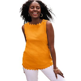Jessica London Women's Plus Size Sleeveless Scallop Boatneck Tee