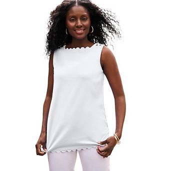 Jessica London Women's Plus Size Sleeveless Scallop Boatneck Tee