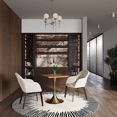 LeisureMod Verve 24" Sqaure Dining Table - Modern MDF Top with Brushed Gold Pedestal Base