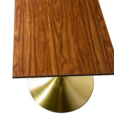 LeisureMod Verve 24" Sqaure Dining Table - Modern MDF Top with Brushed Gold Pedestal Base