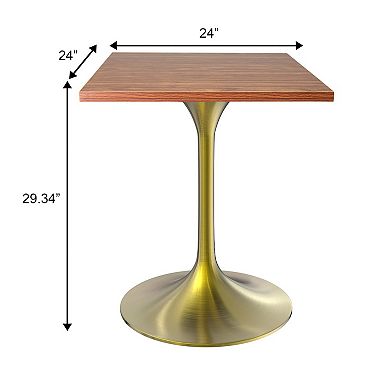 LeisureMod Verve 24" Sqaure Dining Table - Modern MDF Top with Brushed Gold Pedestal Base