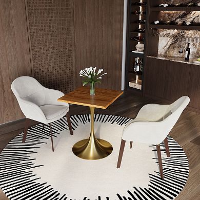 LeisureMod Verve 24" Sqaure Dining Table - Modern MDF Top with Brushed Gold Pedestal Base
