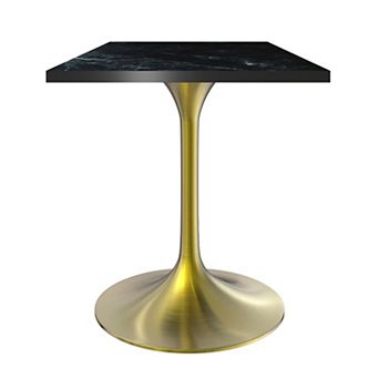 LeisureMod Verve 24" Sqaure Dining Table - Modern MDF Top with Brushed Gold Pedestal Base