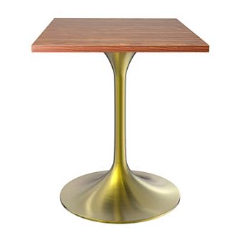LeisureMod Verve 24" Sqaure Dining Table - Modern MDF Top with Brushed Gold Pedestal Base