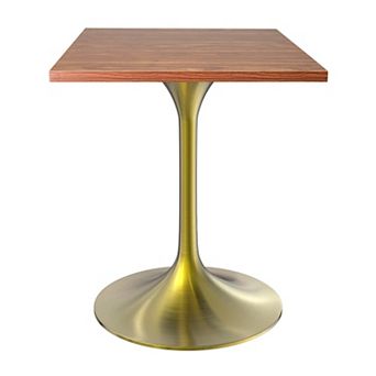 LeisureMod Verve 24" Sqaure Dining Table - Modern MDF Top with Brushed Gold Pedestal Base