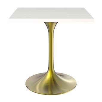 LeisureMod Verve 24" Sqaure Dining Table - Modern MDF Top with Brushed Gold Pedestal Base