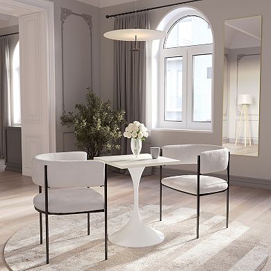 LeisureMod Verve 24" Sqaure Dining Table - Modern MDF Top with White Pedestal Base