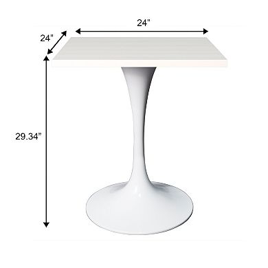 LeisureMod Verve 24" Sqaure Dining Table - Modern MDF Top with White Pedestal Base
