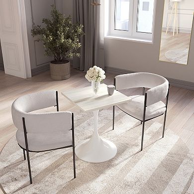 LeisureMod Verve 24" Sqaure Dining Table - Modern MDF Top with White Pedestal Base