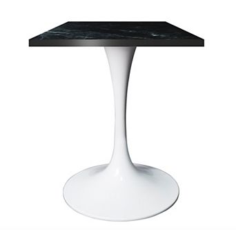 LeisureMod Verve 24" Sqaure Dining Table - Modern MDF Top with White Pedestal Base