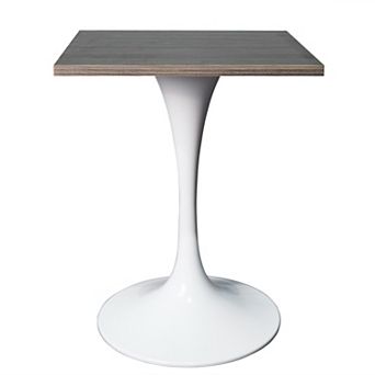 LeisureMod Verve 24" Sqaure Dining Table - Modern MDF Top with White Pedestal Base