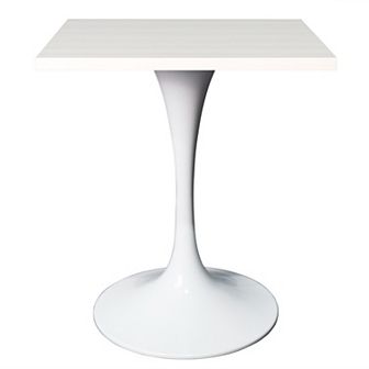 LeisureMod Verve 24" Sqaure Dining Table - Modern MDF Top with White Pedestal Base