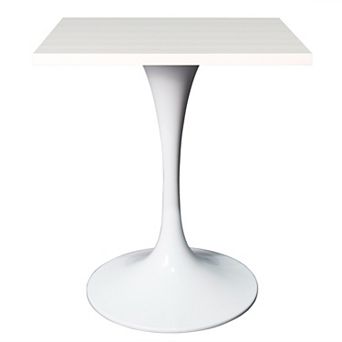 LeisureMod Verve 24" Sqaure Dining Table - Modern MDF Top with White Pedestal Base