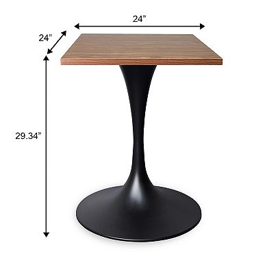LeisureMod Verve 24" Sqaure Dining Table - Modern MDF Top with Black Pedestal Base