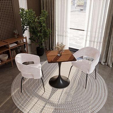 LeisureMod Verve 24" Sqaure Dining Table - Modern MDF Top with Black Pedestal Base