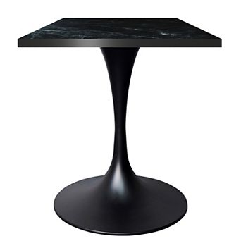 LeisureMod Verve 24" Sqaure Dining Table - Modern MDF Top with Black Pedestal Base