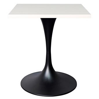 LeisureMod Verve 24" Sqaure Dining Table - Modern MDF Top with Black Pedestal Base