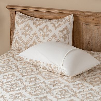 Slub Cotton 3Pc Duvet Cover Set, Floral Jacquard with Texture Detail, Queen/King