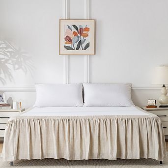 Linen Herringbone Bed Skirt, Split Corners & Ruffled 16" Drop, Sizes Twin/Full/Queen/King