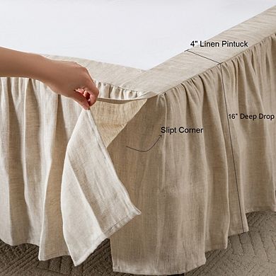 Linen Herringbone Bed Skirt, Split Corners & Ruffled 16" Drop, Sizes Twin/Full/Queen/King