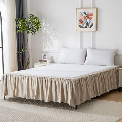 Linen Herringbone Bed Skirt, Split Corners & Ruffled 16" Drop, Sizes Twin/Full/Queen/King
