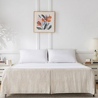 Linen Herringbone Bed Skirt with Box Pleat, 16" Drop & Luxury Top Trim, Twin/Full/Queen/King