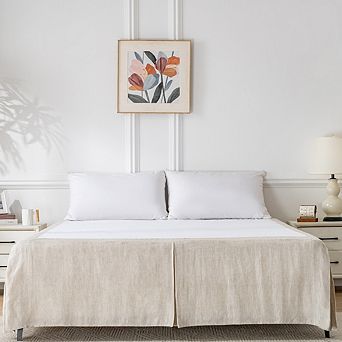 Linen Herringbone Bed Skirt with Box Pleat, 16" Drop & Luxury Top Trim, Twin/Full/Queen/King