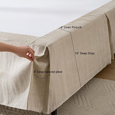 Linen Herringbone Bed Skirt with Box Pleat, 16" Drop & Luxury Top Trim, Twin/Full/Queen/King