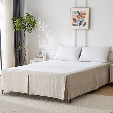 Linen Herringbone Bed Skirt with Box Pleat, 16" Drop & Luxury Top Trim, Twin/Full/Queen/King