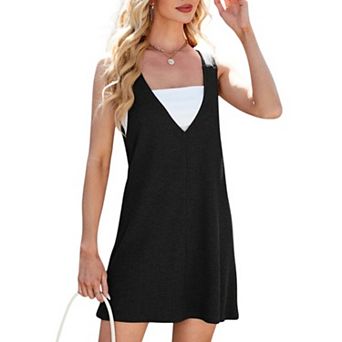 Women's Sleeveless V-Neck Waffle Knit A-Line Dress