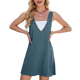 Women's Sleeveless V-Neck Waffle Knit A-Line Dress