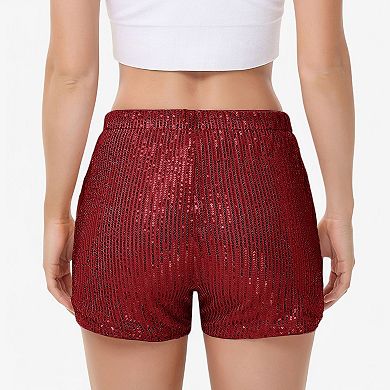 Women's Sequin Shorts Elastic Waist Sparkly Party Bottoms with Pockets