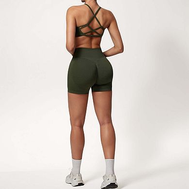 Women's High Waist Seamless Biker Shorts with Ribbed Waistband and Body-Hugging Fit