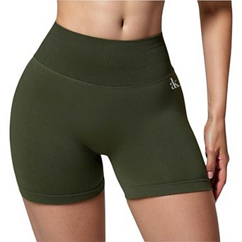 Women's High Waist Seamless Biker Shorts with Ribbed Waistband and Body-Hugging Fit