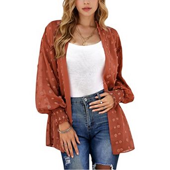 Women's Sheer Chiffon Duster with Textured Floral Design