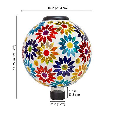Sunnydaze Mosaic Glass Gazing Ball with Solar Light - 10 in