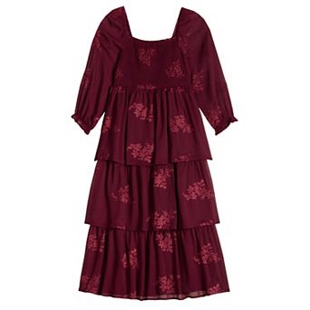 Girls 7-16 Poppies & Roses Long Sleeve Tier Dress