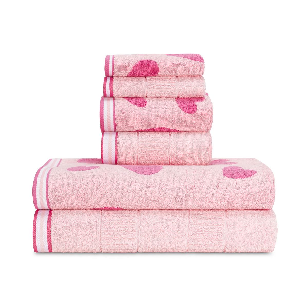 Caro Home Kids 6-pc. Bath Towel Set - Pink Hearts