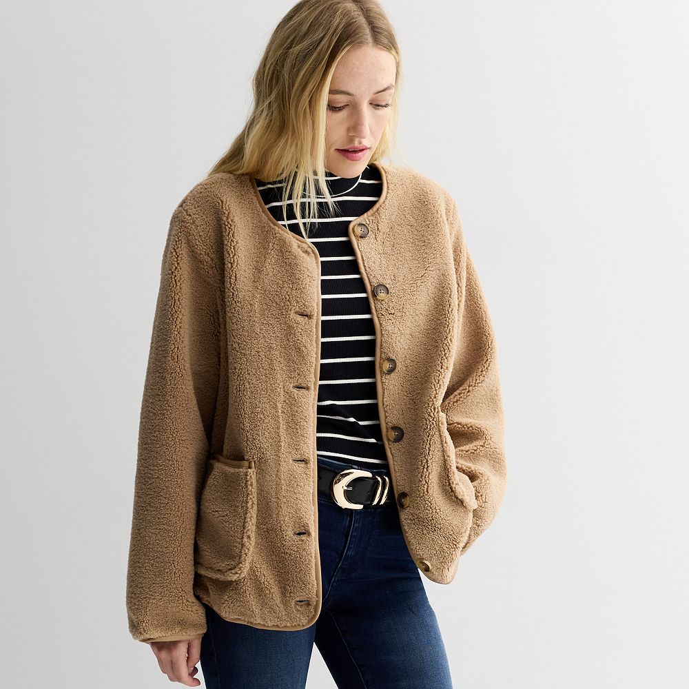 Women's Nine West Collarless Teddy Jacket