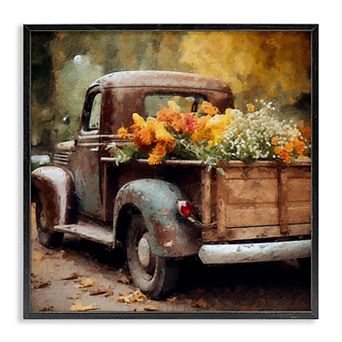 Stupell Home Decor Autumnal Plants Truck Framed Canvas Wall Art
