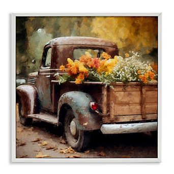 Stupell Home Decor Autumnal Plants Truck Framed Canvas Wall Art
