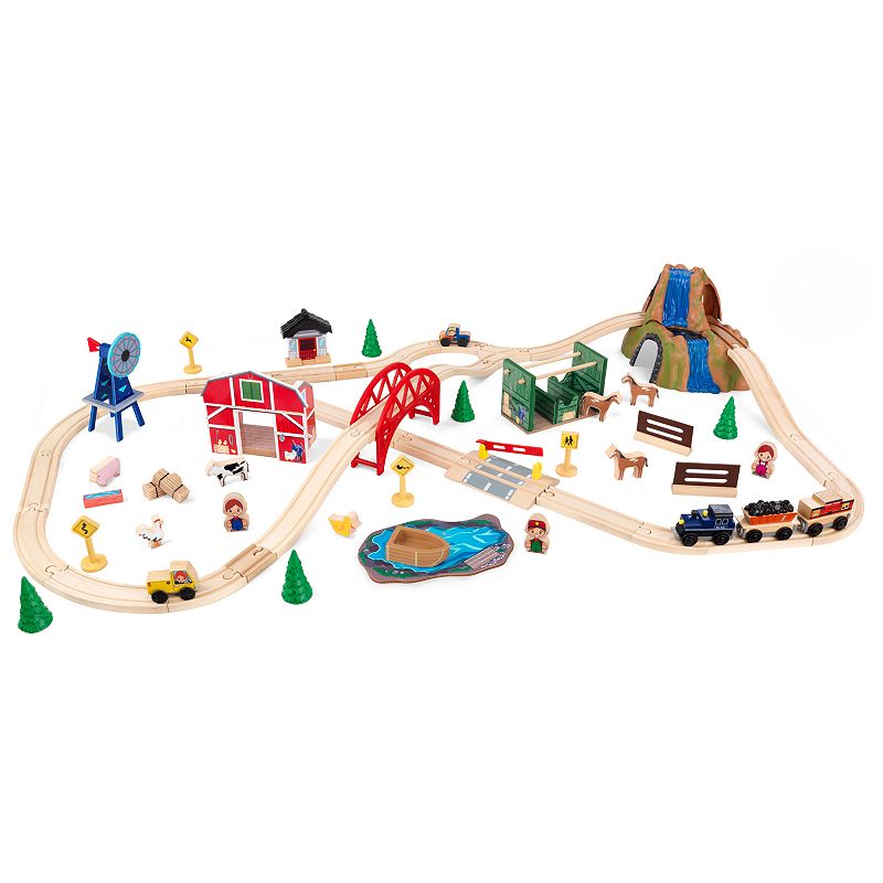 KidKraft Wooden Farm Train Set with 75 Pieces Included  Children s Toy Vehicle Playset