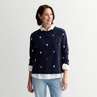Women's Chelsea & Theodore Long Sleeve Crew Neck Sweater With Hearts
